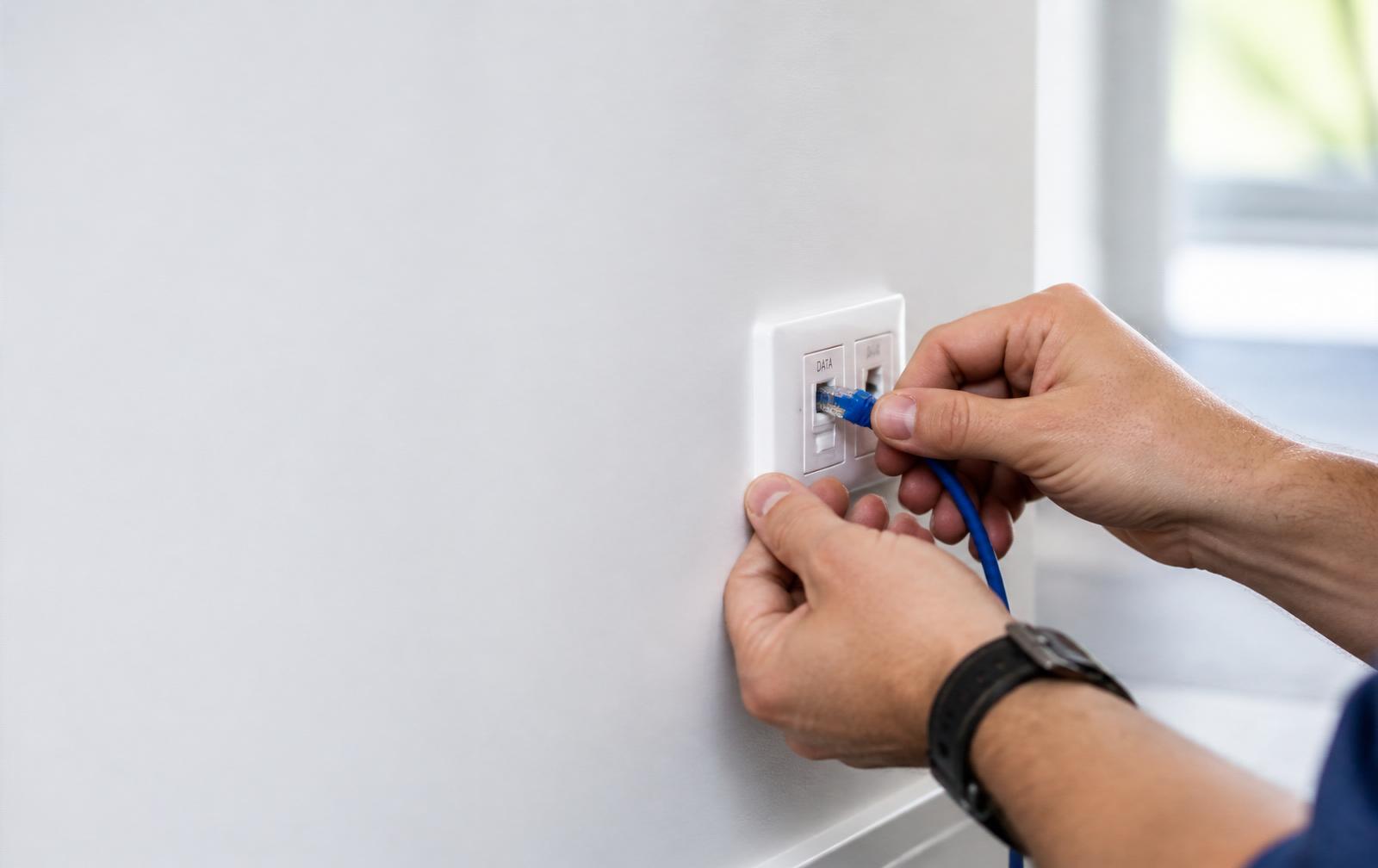 CoreComms technician terminating a Cat6 keystone in a modern Australian home